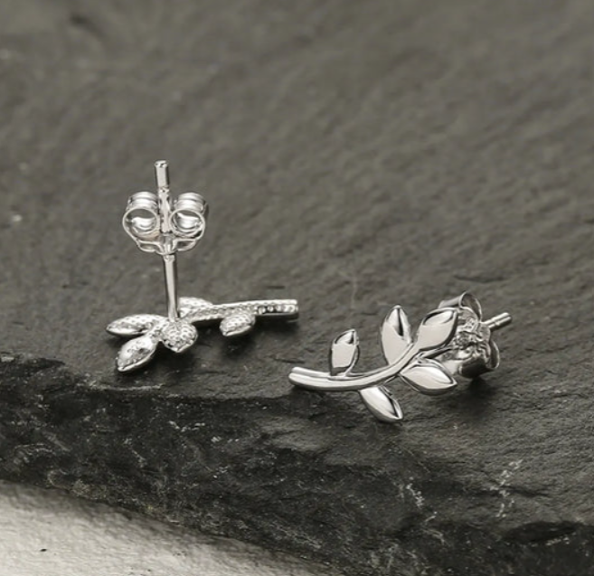Shown on a granite slab, these are the I AM ATHENA Sacred Vine Earrings from Freya Canada. 925 sterling silver and ships from Vancouver BC.