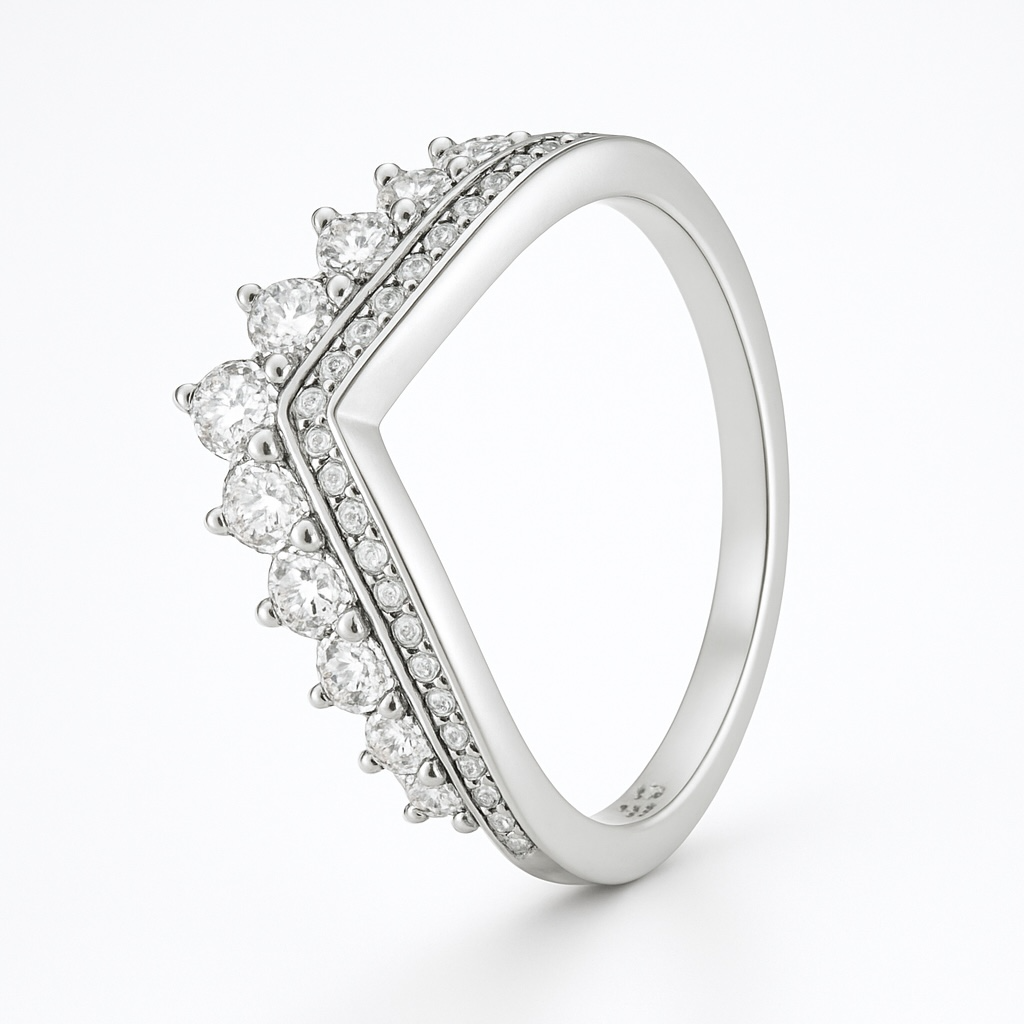 A ring fit for a queen or goddess, crown like design, diamond crusted, sterling silver band.