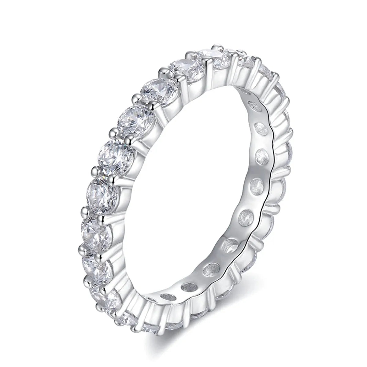 Freya Canada’s I AM ETERNITY Radiant zircon band ring, professional photography, displayed standing up on a white background